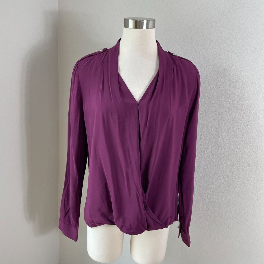 NEW White House Black Market Womens 10 Purple Long Sleeve Surplice Shirt‎ Blouse